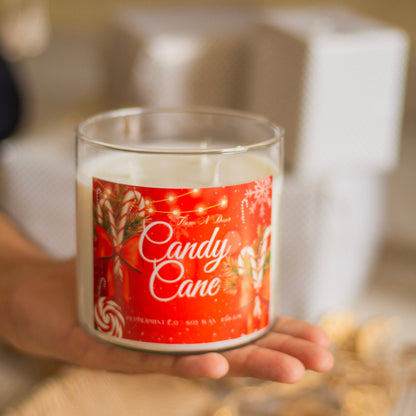 Candy Cane 3 wick Soy Candle with Golden Lid