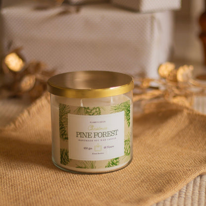Pine Forest 3 wick Soy Candle with Golden Lid