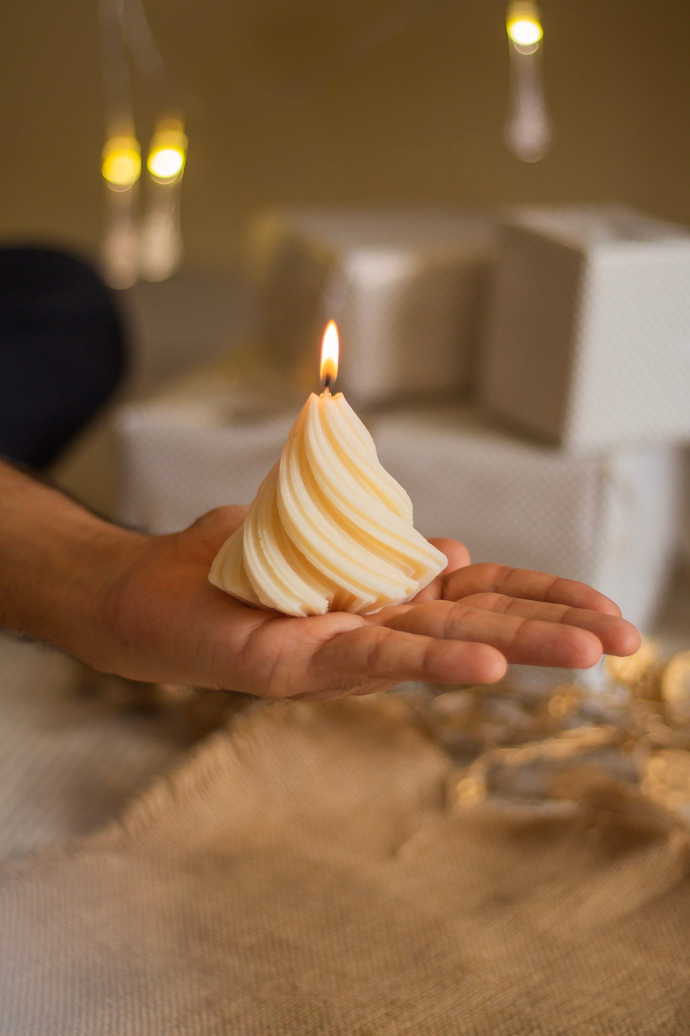 White Swirl Tree Decorative Candle set of 2