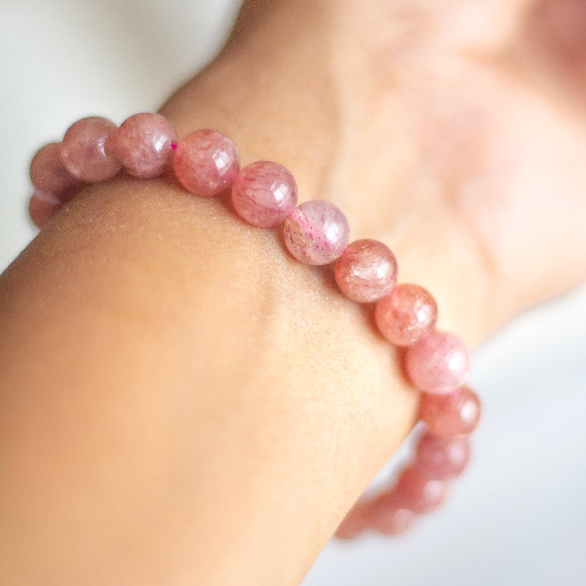 Strawberry Quartz Bead Bracelet - 8Mm | Helps With Feeling Of Stress Depression & Worry Crystal