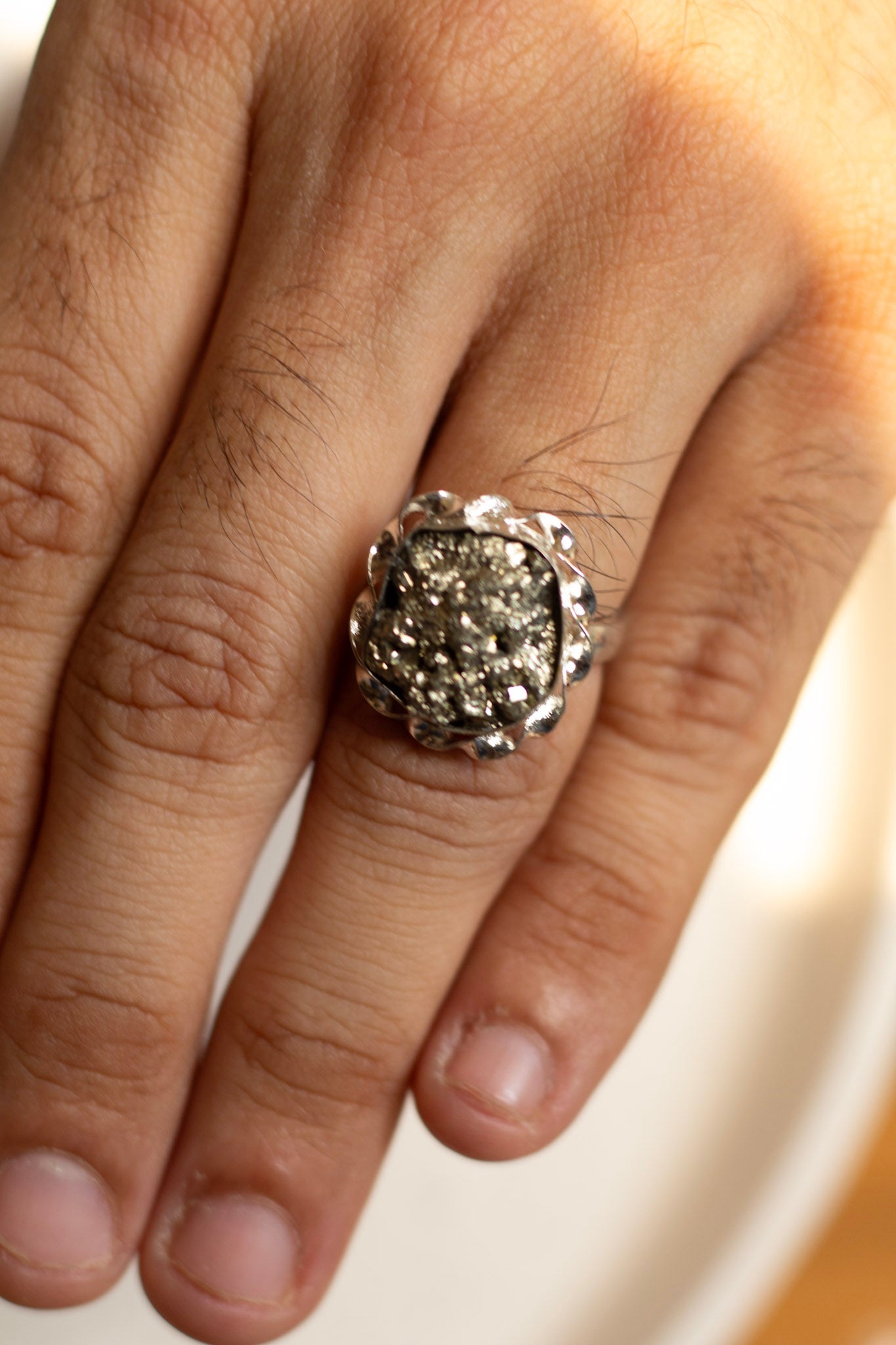 Superior Quality Pyrite Cluster Ring Crystal & Stones