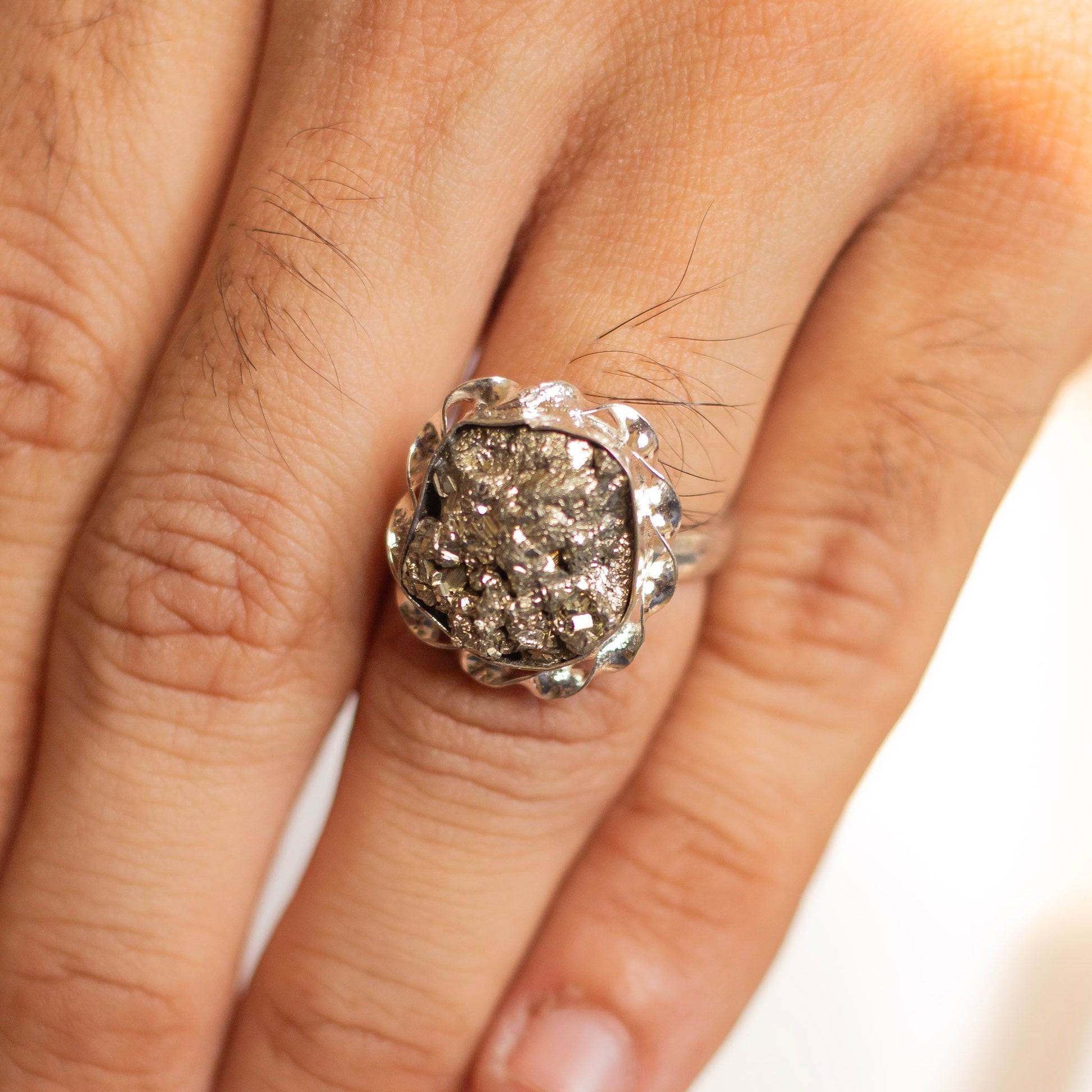 Superior Quality Pyrite Cluster Ring Crystal & Stones