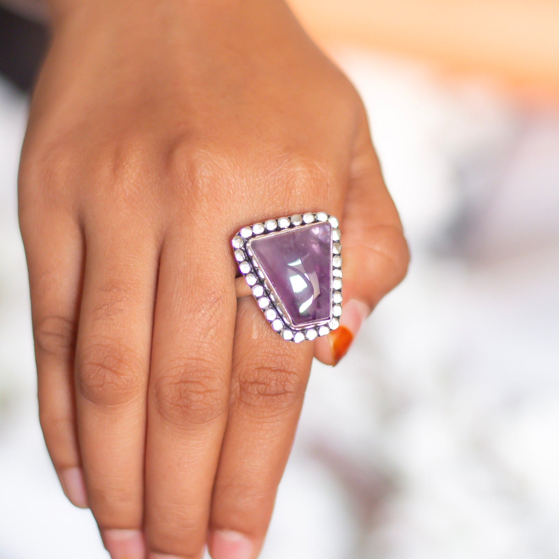 Amethyst Oxidised Crystal Ring | Helps Activating Third Eye & Psychic Abilities Stones