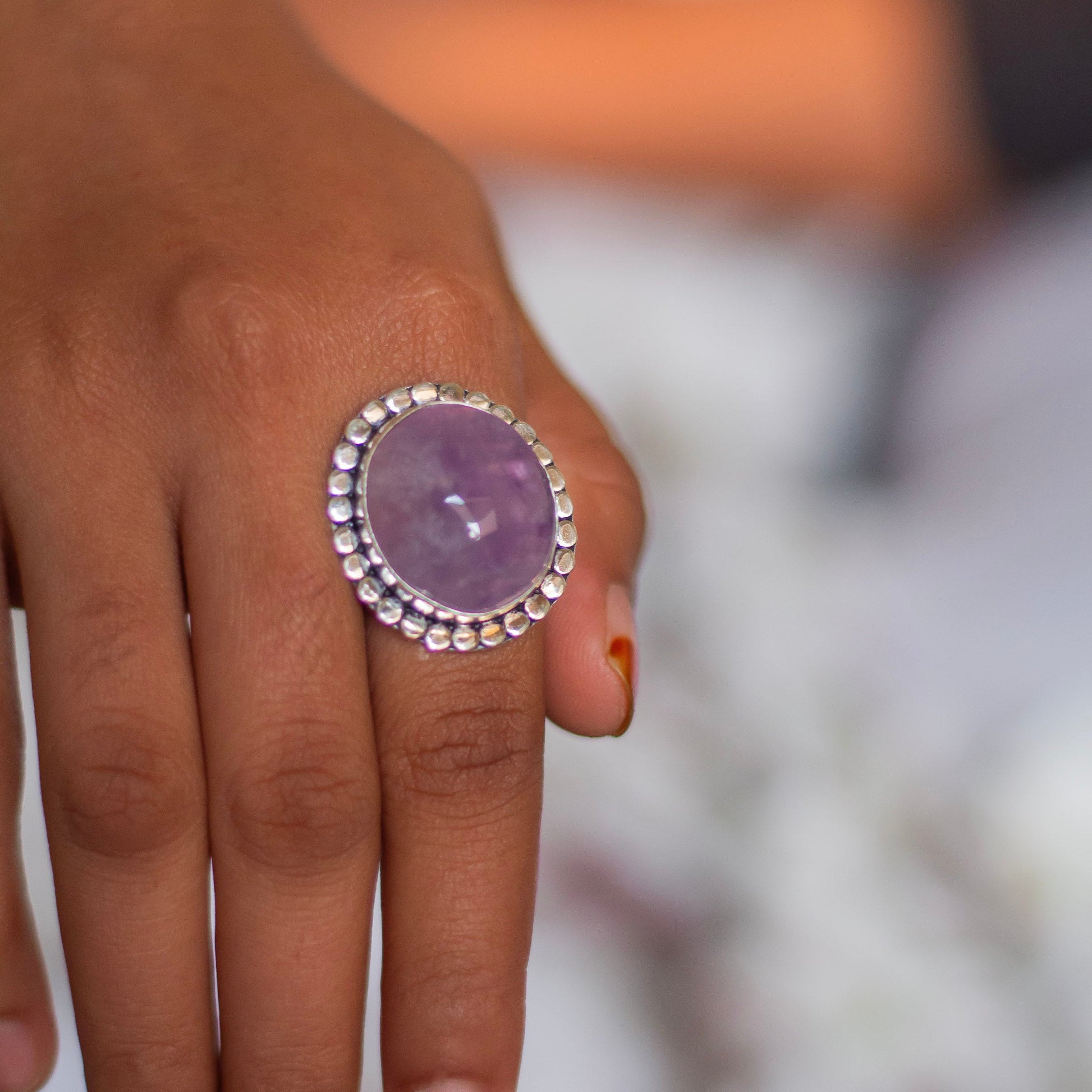 Amethyst Oxidised Crystal Ring | Helps Activating Third Eye & Psychic Abilities Stones