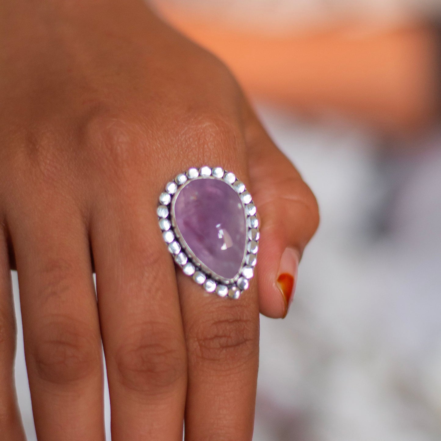 Amethyst Oxidised Crystal Ring | Helps Activating Third Eye & Psychic Abilities Stones