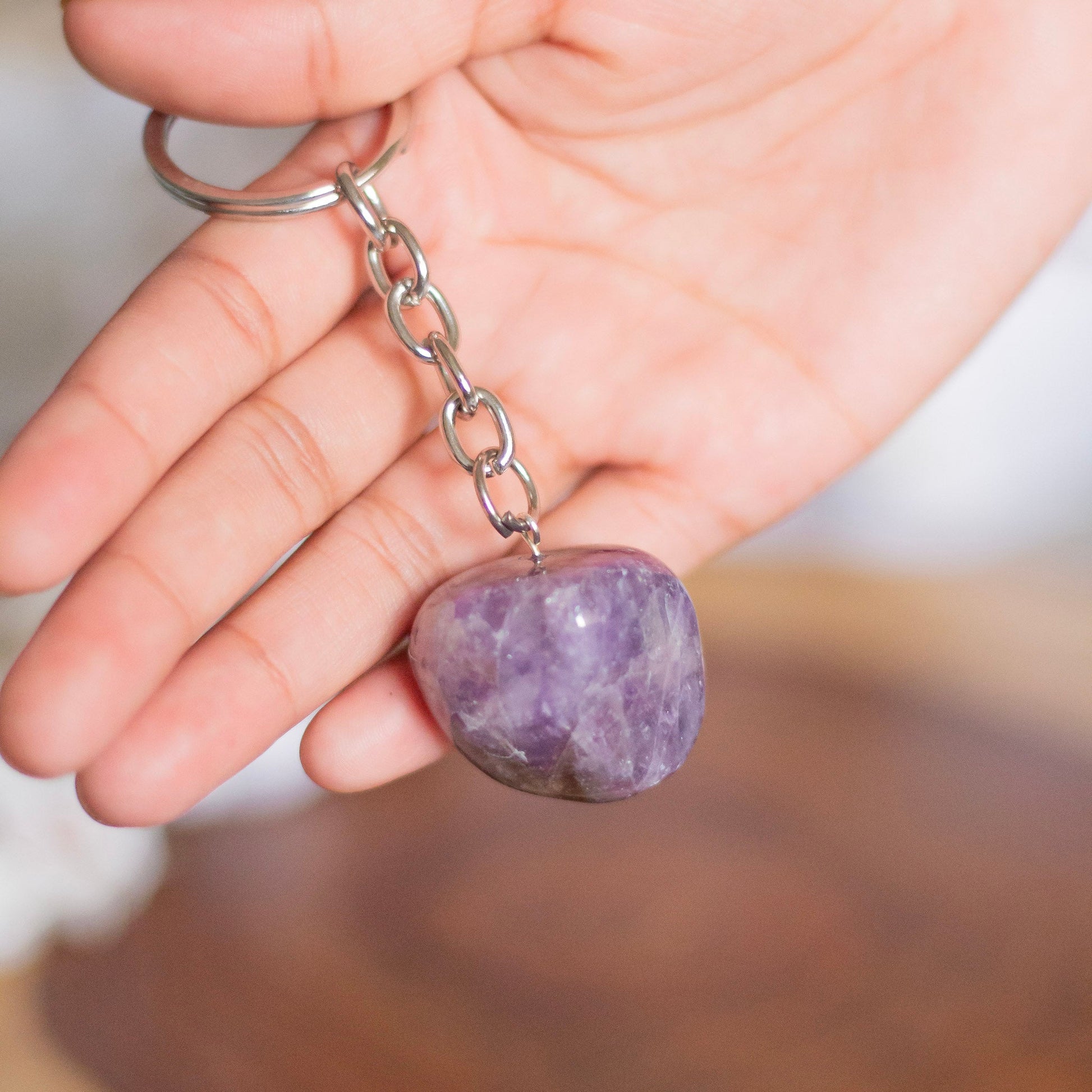 Lepidolite Tumbled Keychain | Helps Discover Personal Purpose & Success Crystal Stones