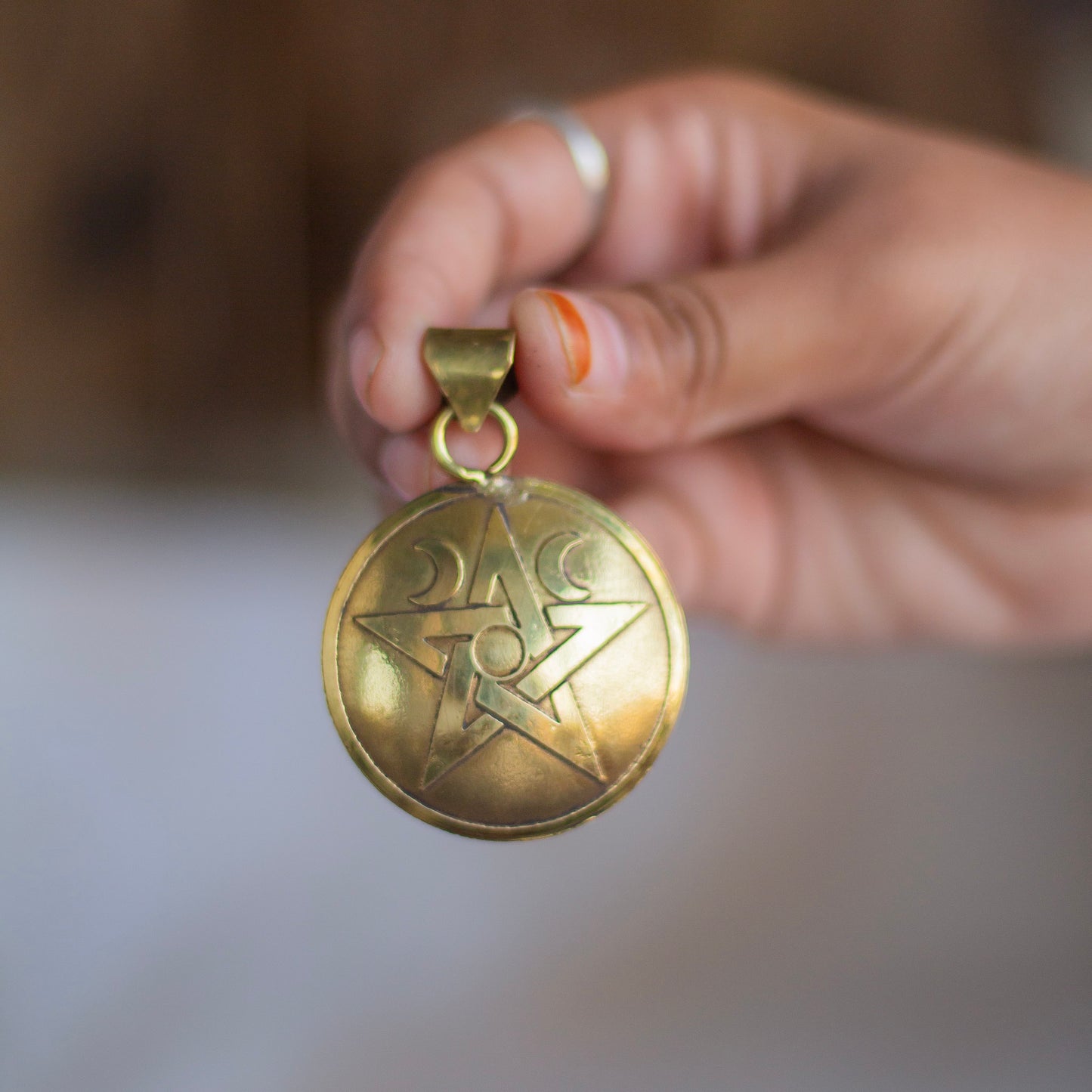 Pentacle Brass Pendant with Cord