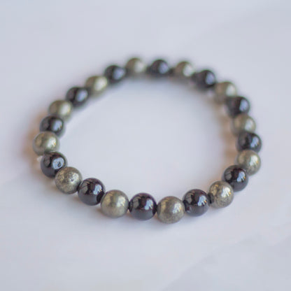 Bracelet associated with Abundance & Protection | Pyrite + Black Obsidian