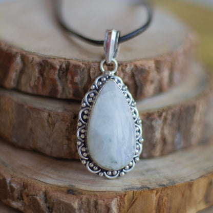 Rainbow moonstone Oxidised Pendant with Cord | Cultivates Compassion & empathy