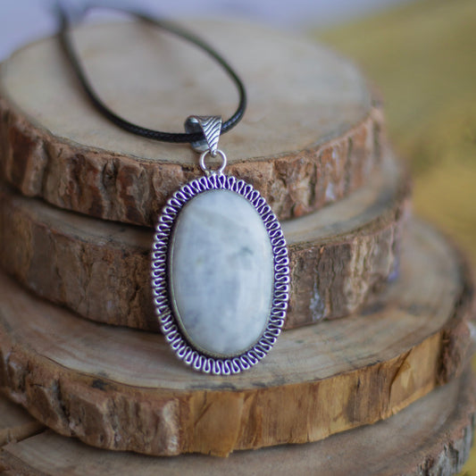 Rainbow moonstone Oxidised Pendant with Cord | Cultivates Compassion & empathy