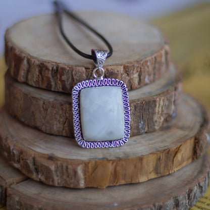 Rainbow moonstone Oxidised Pendant with Cord | Cultivates Compassion & empathy