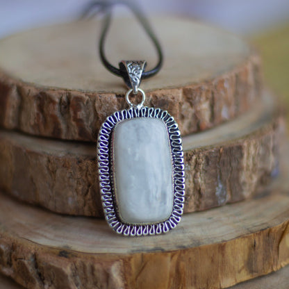 Rainbow moonstone Oxidised Pendant with Cord | Cultivates Compassion & empathy