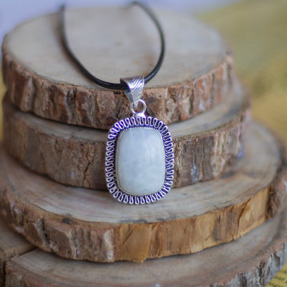 Rainbow moonstone Oxidised Pendant with Cord | Cultivates Compassion & empathy