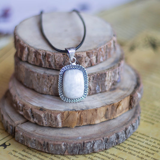 Rainbow moonstone Oxidised Pendant with Cord | Cultivates Compassion & empathy