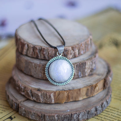 Rainbow moonstone Oxidised Pendant with Cord | Cultivates Compassion & empathy