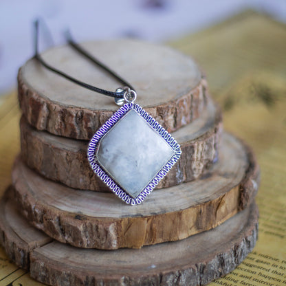 Rainbow moonstone Oxidised Pendant with Cord | Cultivates Compassion & empathy