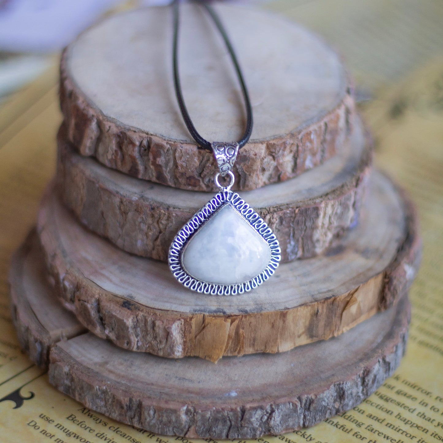 Rainbow moonstone Oxidised Pendant with Cord | Cultivates Compassion & empathy