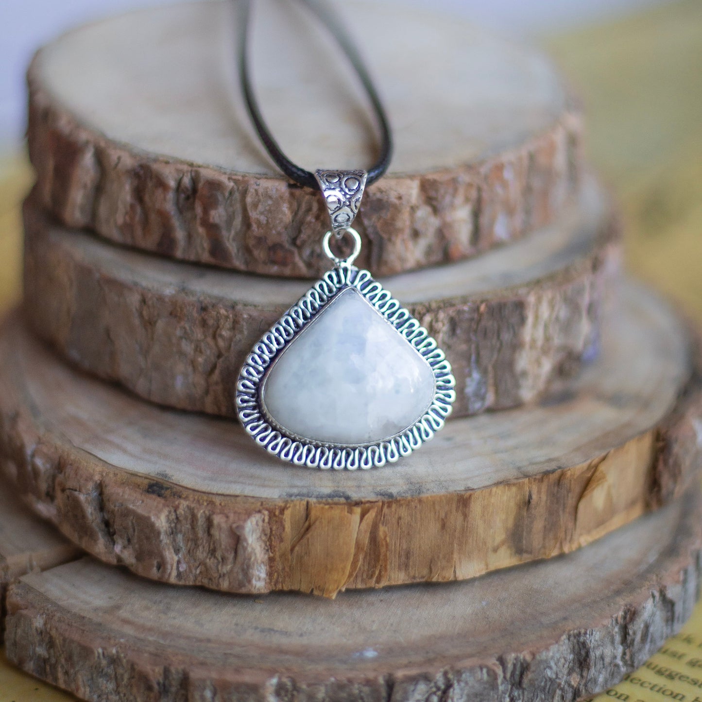 Rainbow moonstone Oxidised Pendant with Cord | Cultivates Compassion & empathy