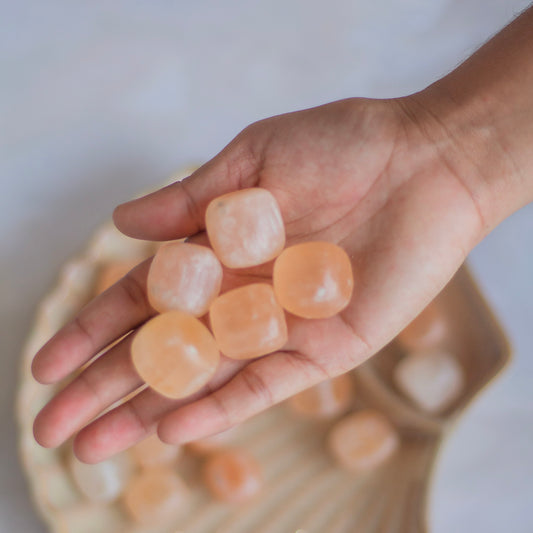 Orange Selenite Tumble Stone (Satin Spar Selenite) Pack of 3 | Higer Grounding & Protection