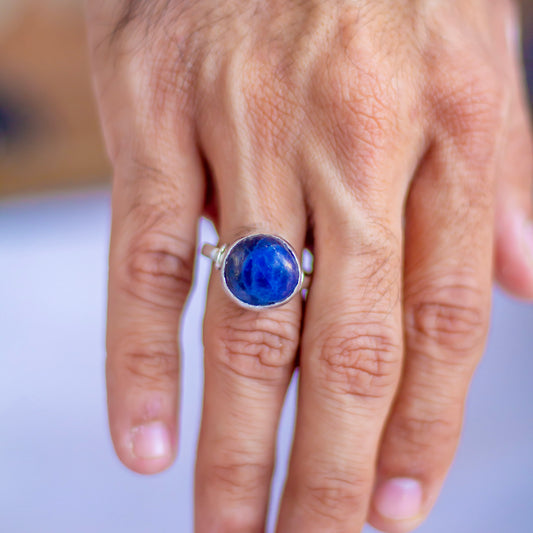 Sodalite fine Silver Adjustable Ring | Communication & Expression