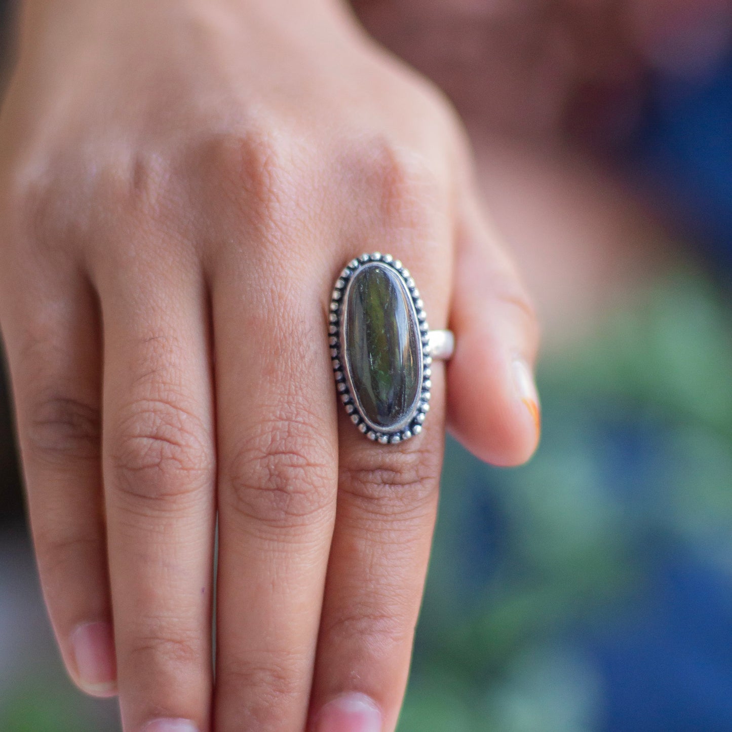 Labradorite Oxidised Ring | Spiritual Growth