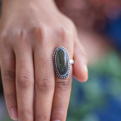 Labradorite Oxidised Ring | Spiritual Growth