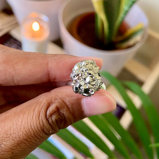 Raw Pyrite Cluster Ring Crystal & Stones