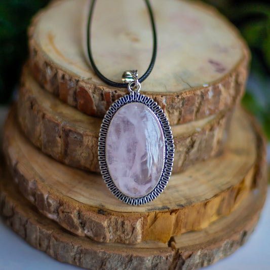 Rose Quartz Oxidised Pendant | Stone to attract Love & Self love