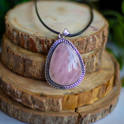 Rose Quartz Oxidised Pendant | Stone to attract Love & Self love