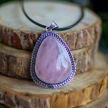 Rose Quartz Oxidised Pendant | Stone to attract Love & Self love