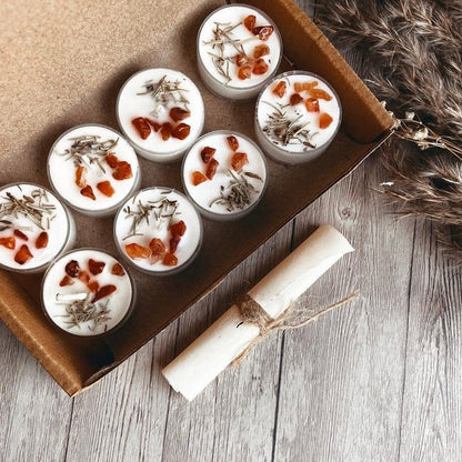 Scented Tea Light Candles Set Of 8 - Infused With Rosemary & Orange Carnelian Candle