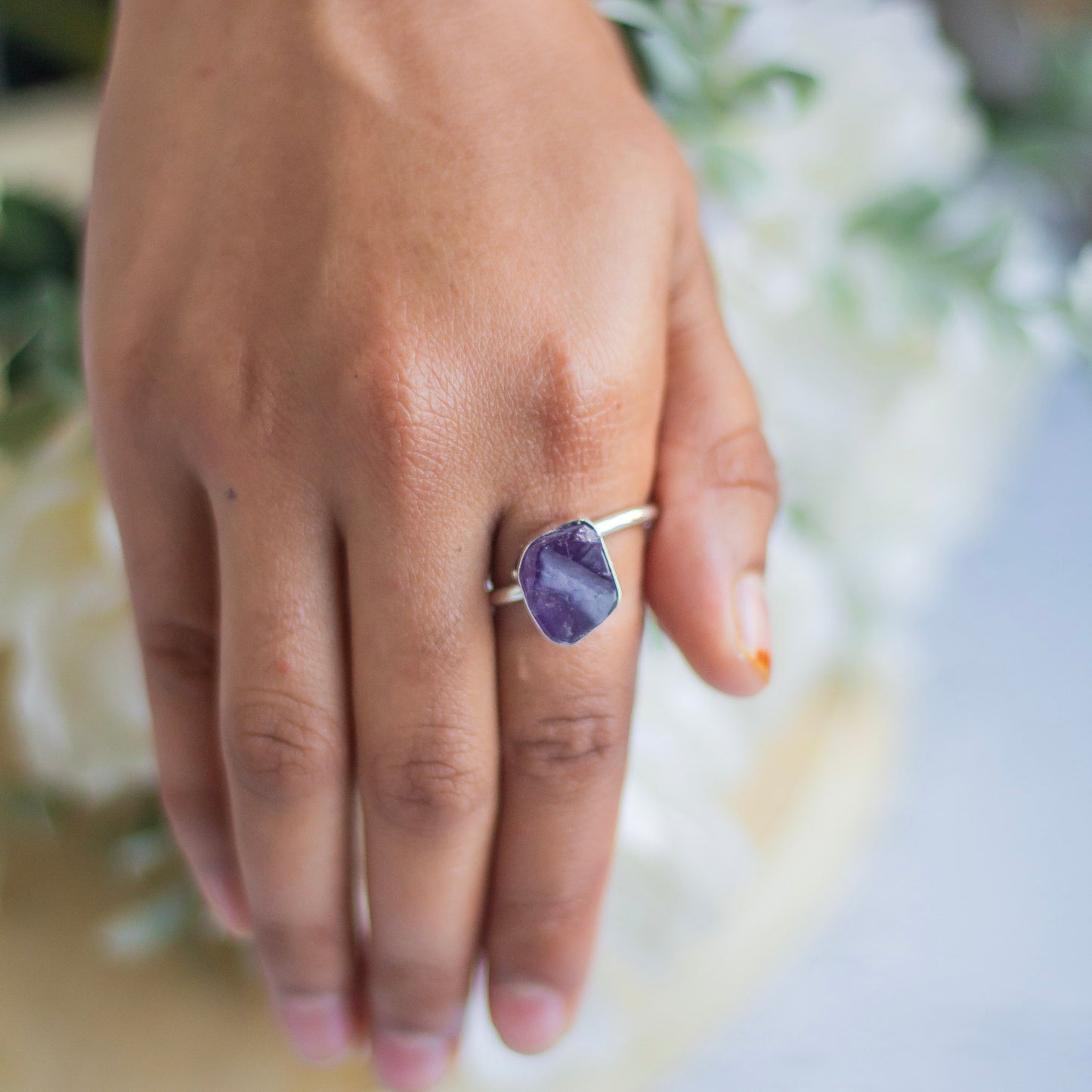 Amethyst Raw Crystal Ring | Helps activating Third Eye & Psychic abilities