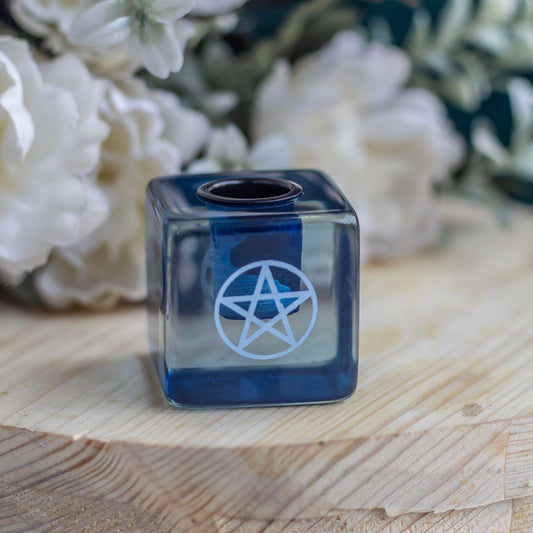 Blue resin Pentacle print square Candle Holder