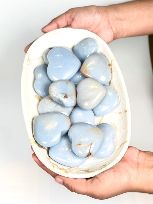 Natural Angelite Heart Carving - Stone to Connect with Spirit Guides