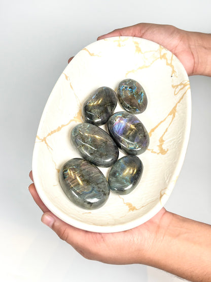 Labradorite Palm Stone – Pink & Purple Flash