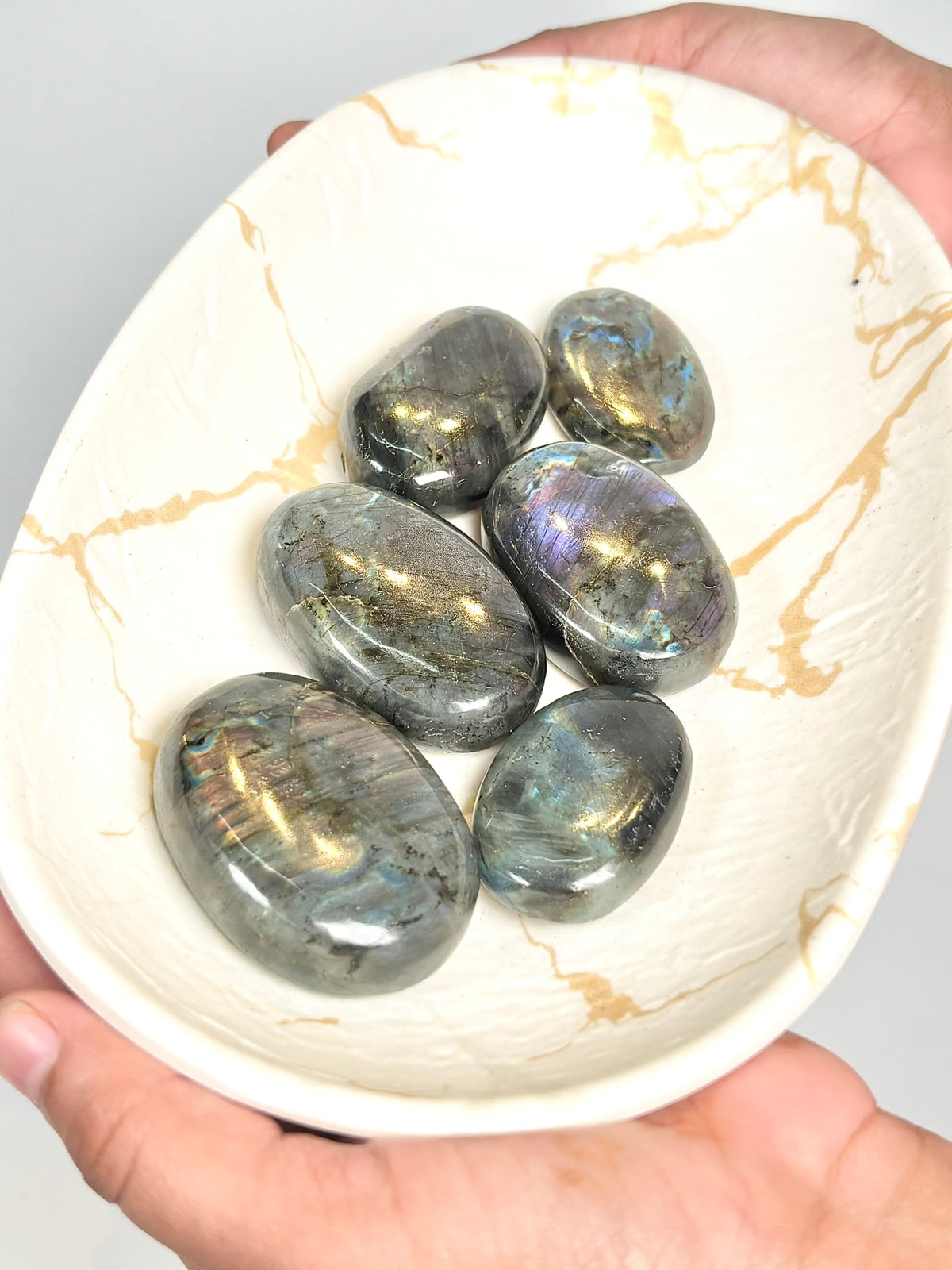 Labradorite Palm Stone – Pink & Purple Flash