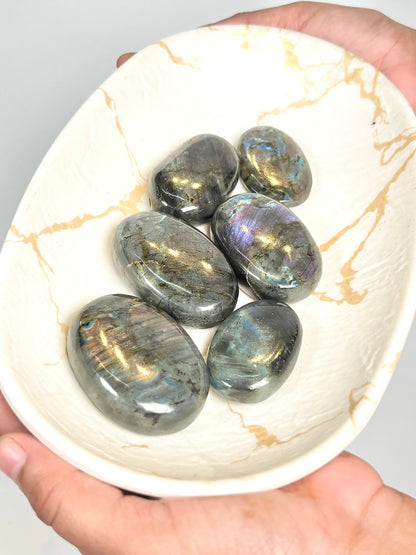 Labradorite Palm Stone – Pink & Purple Flash