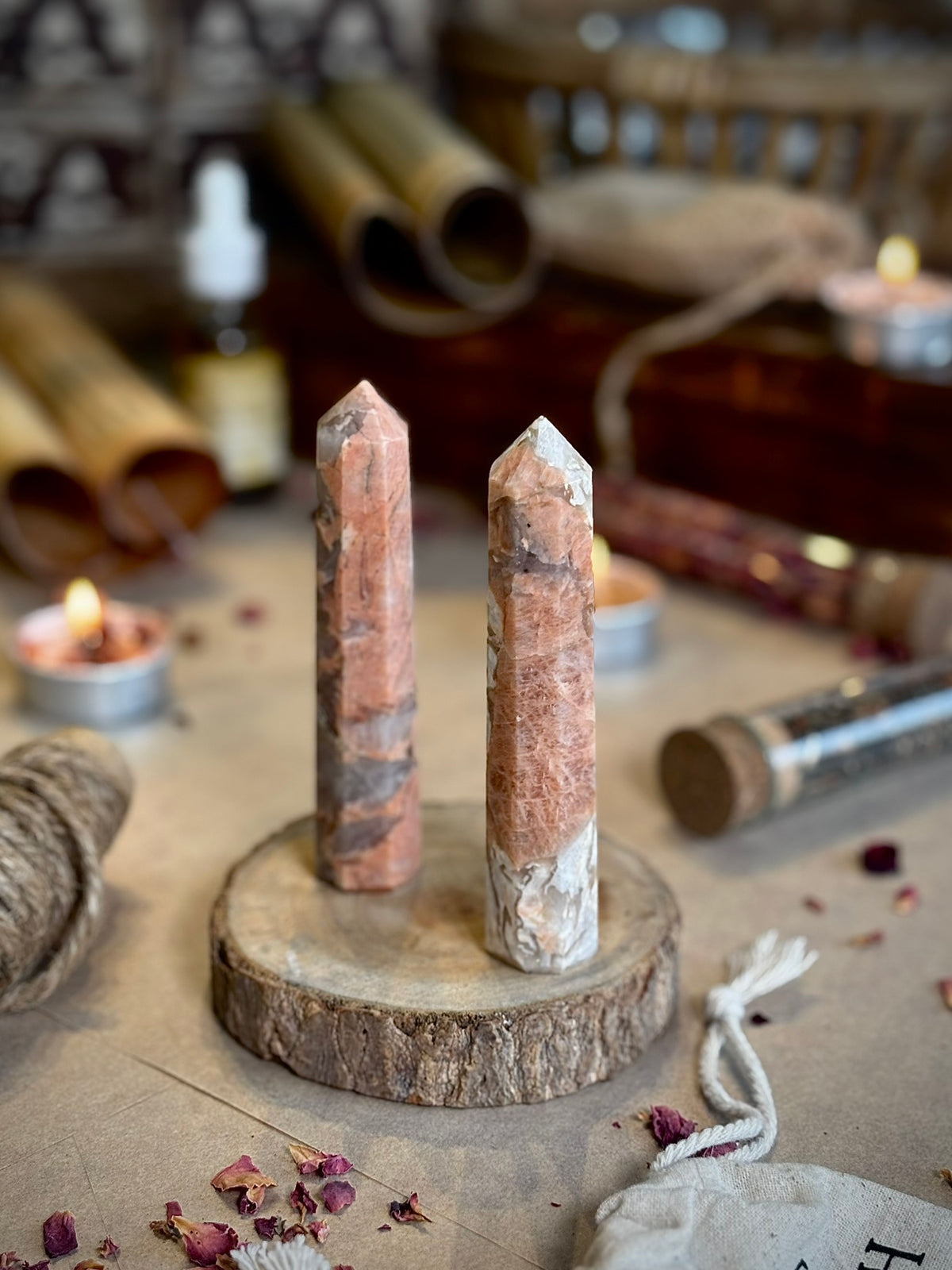 Mini Peach Moonstone Tower