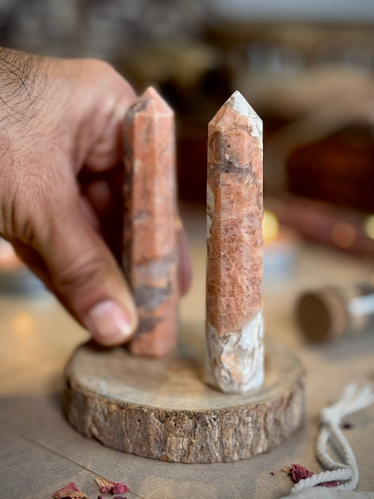 Mini Peach Moonstone Tower