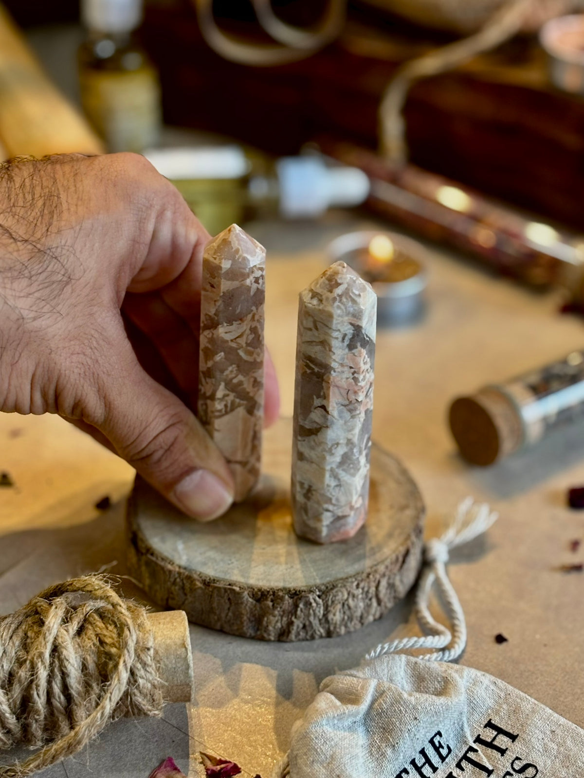 Banded Peach Moonstone Tower