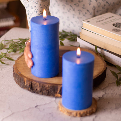 Indigo Pillar Unscented Soy Candle