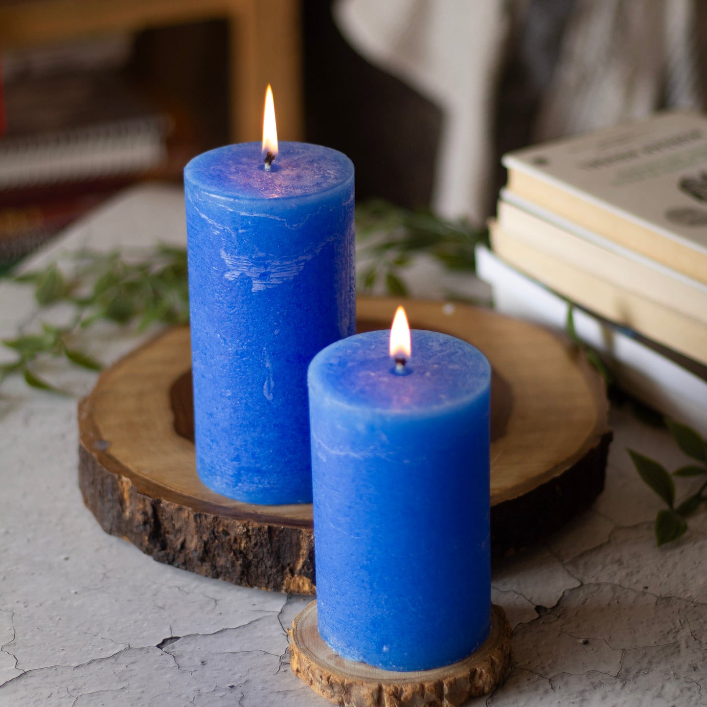 Indigo Pillar Unscented Paraffin Candle