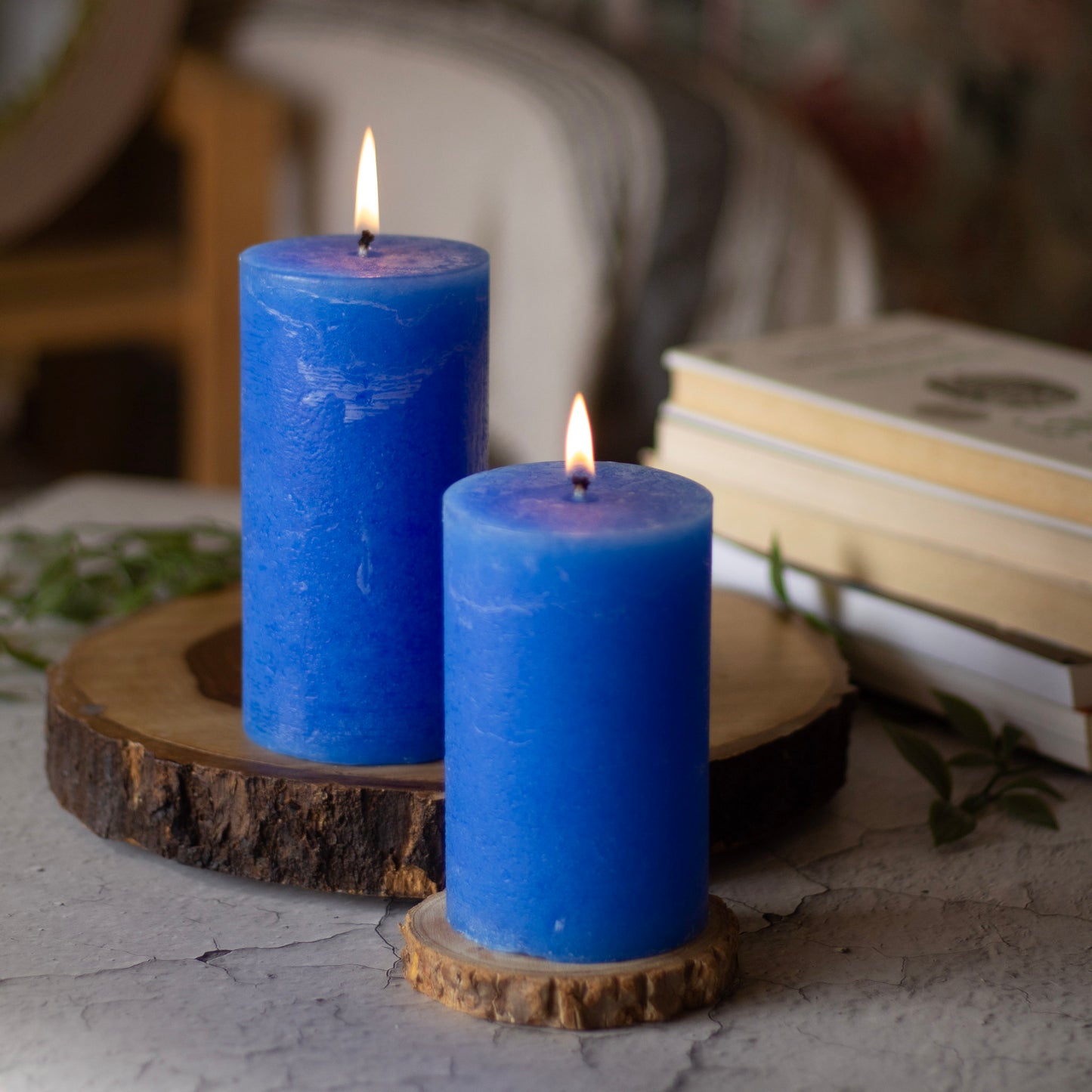 Indigo Pillar Unscented Paraffin Candle