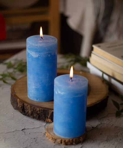 Blue Pillar Unscented Paraffin Candle