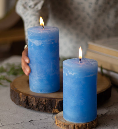 Blue Pillar Unscented Paraffin Candle