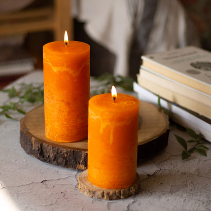 Orange Pillar Unscented Paraffin Candle
