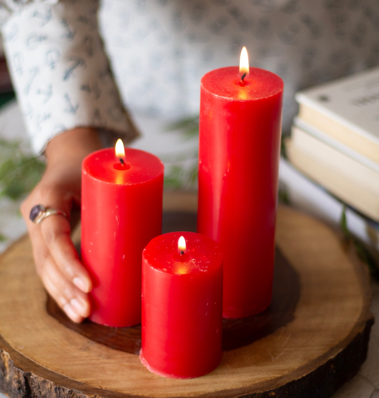 Red Pillar Unscented Candle | Set of 3