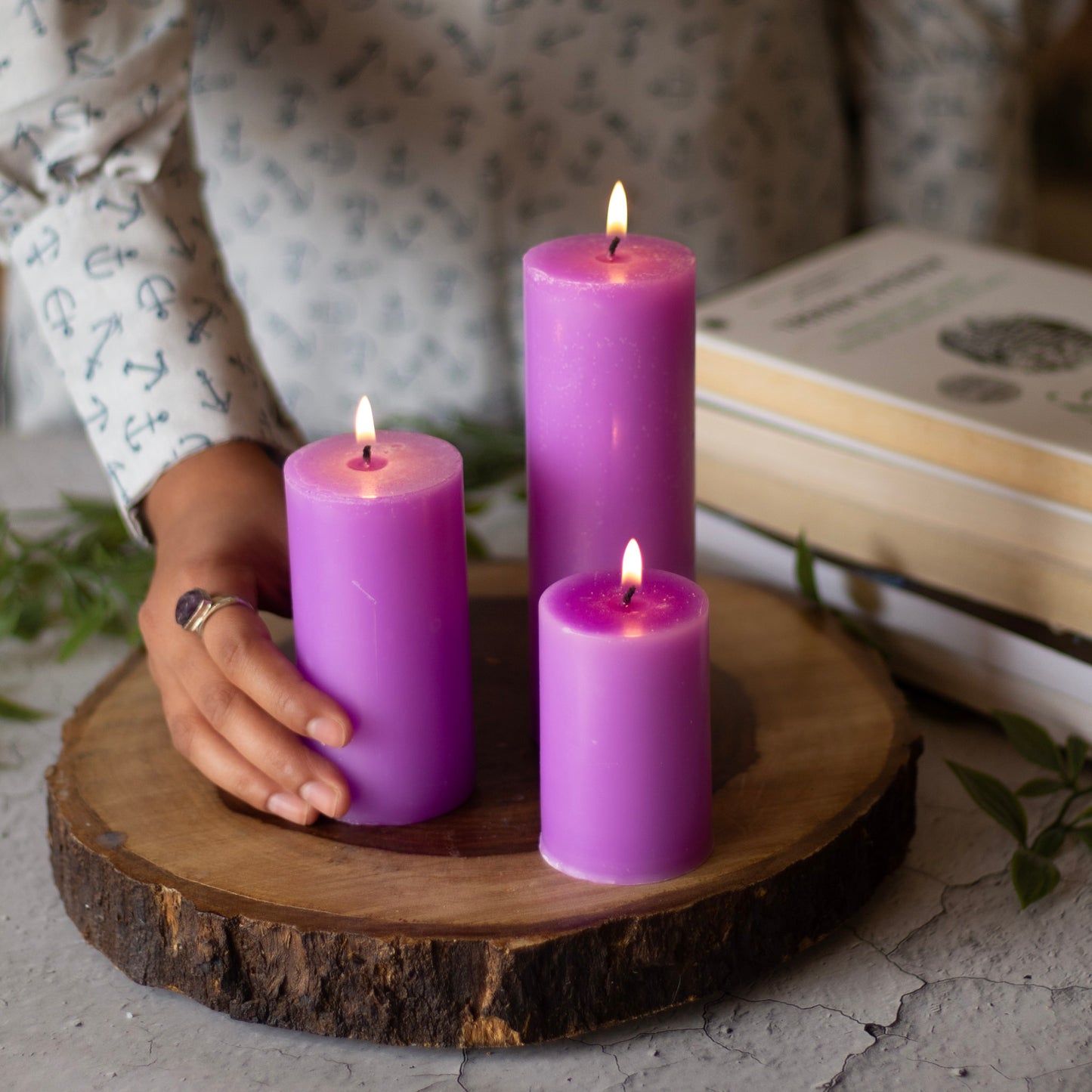 Lavender Pillar Unscented Candle | Set of 3