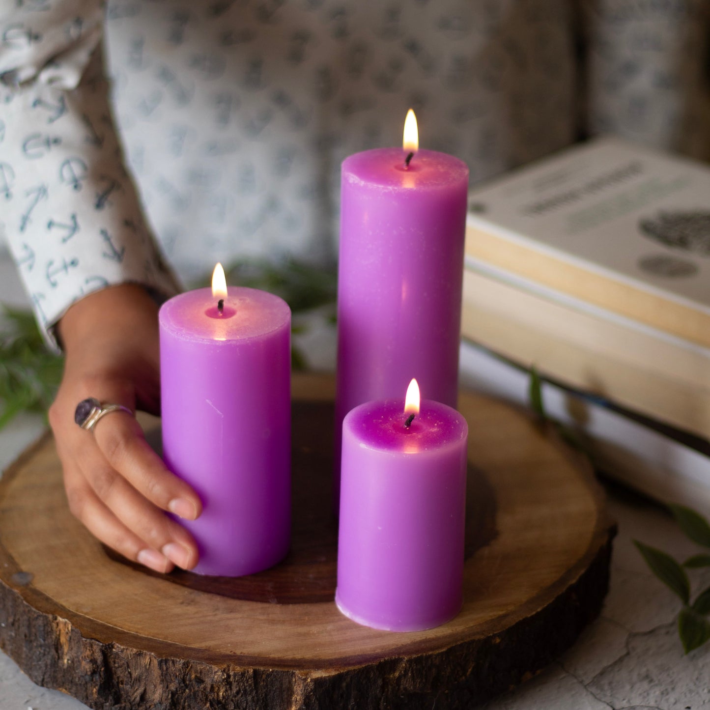 Lavender Pillar Unscented Candle | Set of 3