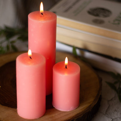 Pink Pillar Unscented Candle | Set of 3